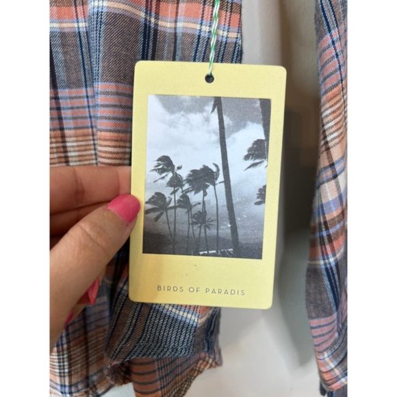 NWT Birds of Paradis By Trovata Ruffle Breezy Blouse Eclipse Plaid Button Down - Picture 5 of 7